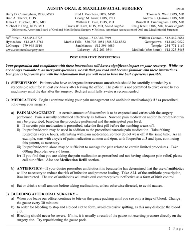 Post Op Extraction Instructions Printable Printable Word Searches