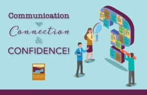 Postcard promoting the Communication, Connection and Confidence event hosted by Austin Oral Surgery